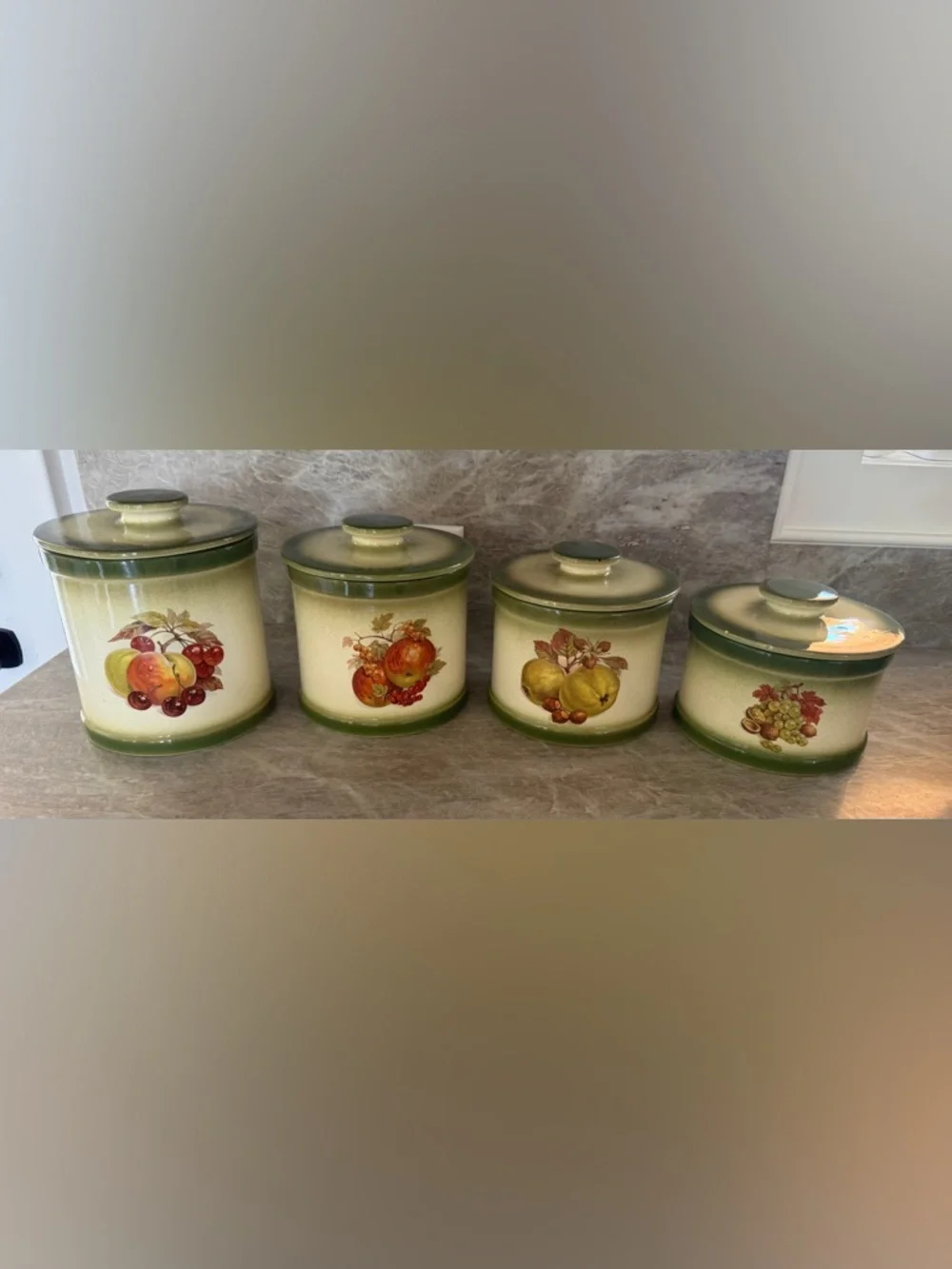 Vintage‎ Ceramic Fruit Canister Set Green Ombre Farmhouse Kitchen